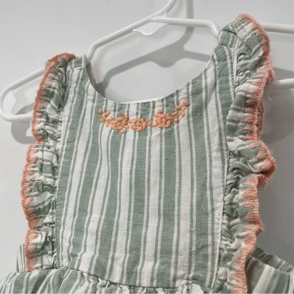 KIDS: Carter’s Just One You Baby Girls' Linen Striped Romper in Green - Picture 6 of 10